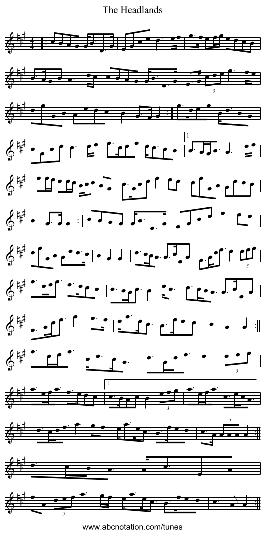 The Headlands - staff notation