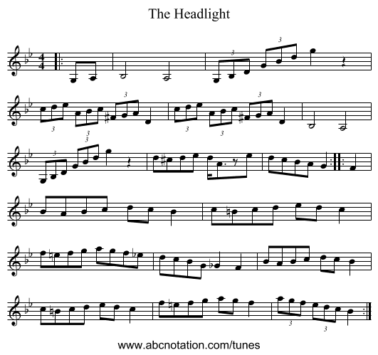 The Headlight - staff notation