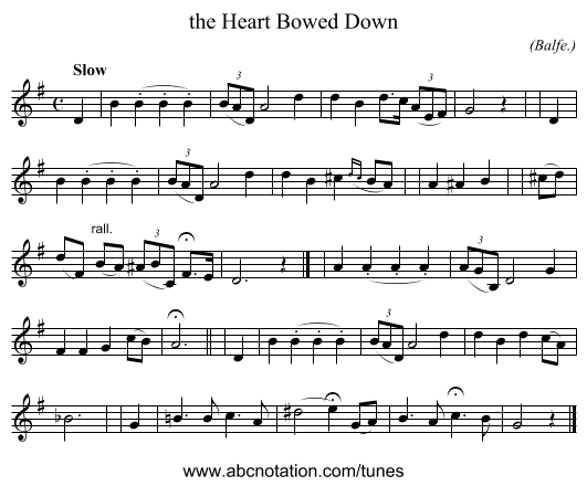 the Heart Bowed Down - staff notation