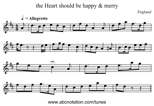 the Heart should be happy & merry - staff notation