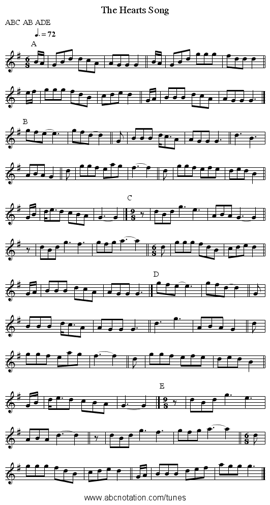 The Hearts Song - staff notation