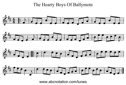 The Hearty Boys Of Ballymote - staff notation