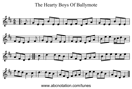 The Hearty Boys Of Ballymote - staff notation