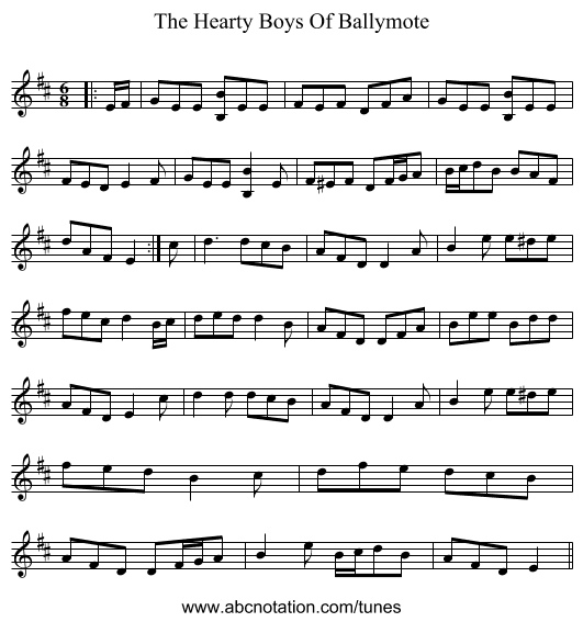 The Hearty Boys Of Ballymote - staff notation