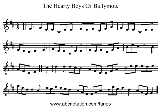The Hearty Boys Of Ballymote - staff notation