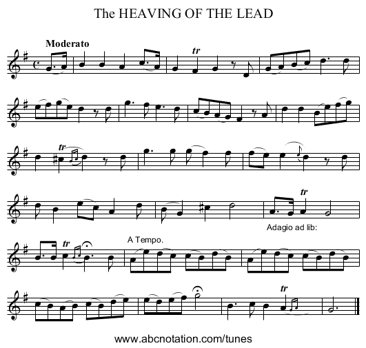 The HEAVING OF THE LEAD - staff notation