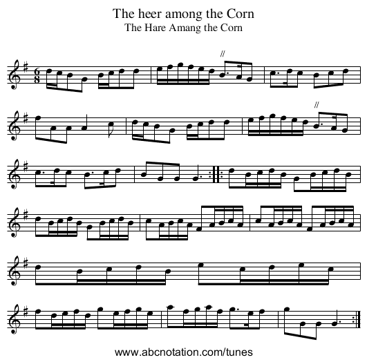 The heer among the Corn - staff notation