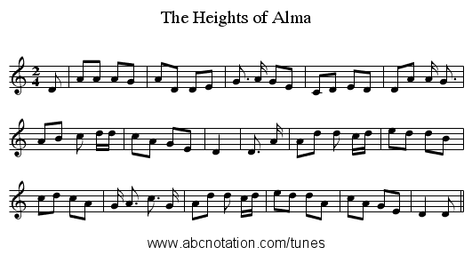 The Heights of Alma - staff notation