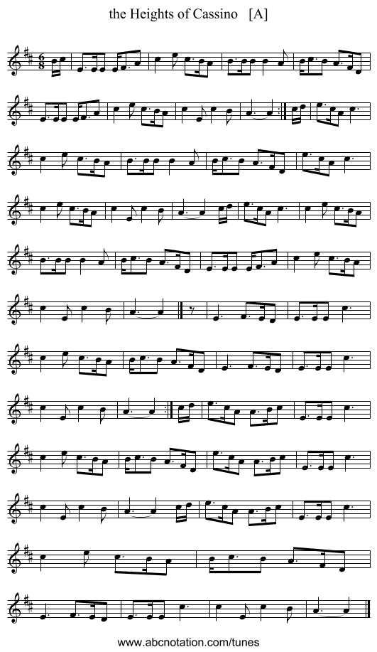 the Heights of Cassino   [A] - staff notation