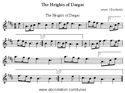 The Heights of Dargai - staff notation