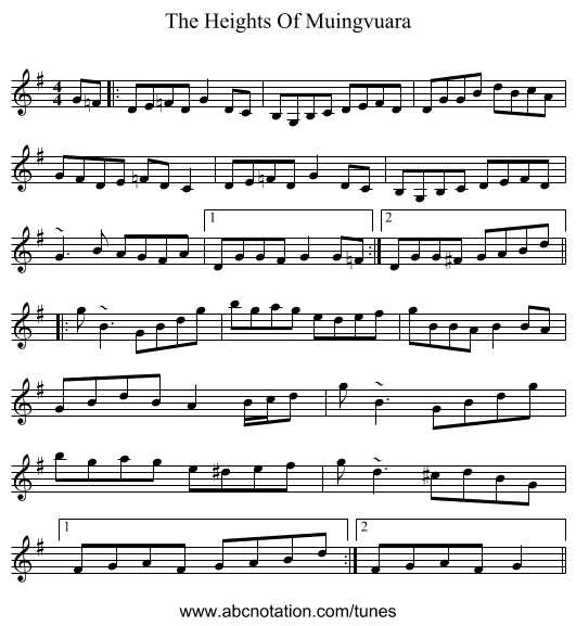 The Heights Of Muingvuara - staff notation