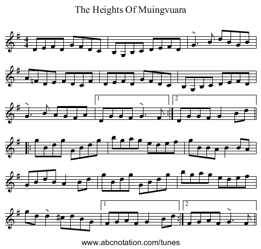 The Heights Of Muingvuara - staff notation