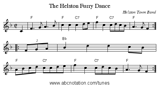 The Helston Furry Dance - staff notation
