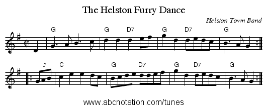 The Helston Furry Dance - staff notation