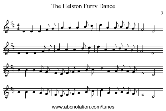 The Helston Furry Dance - staff notation