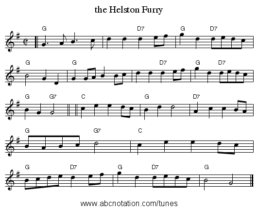the Helston Furry - staff notation