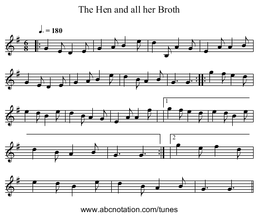 The Hen and all her Broth - staff notation