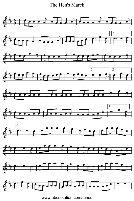 The Hen's March - staff notation