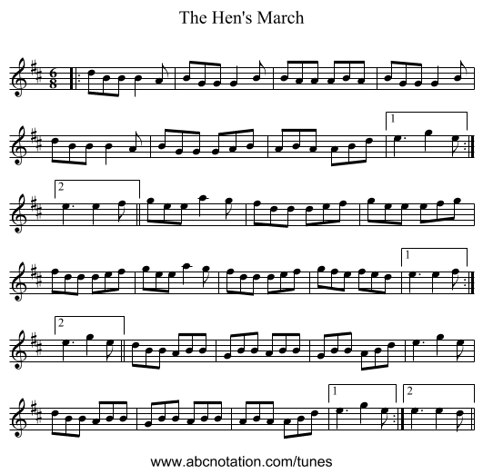 The Hen's March - staff notation