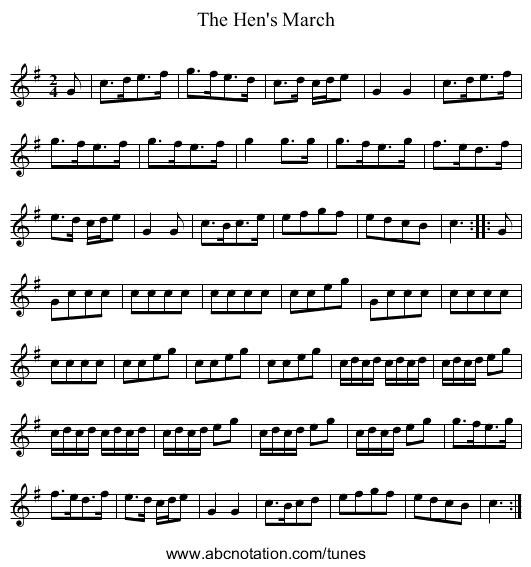 The Hen's March - staff notation