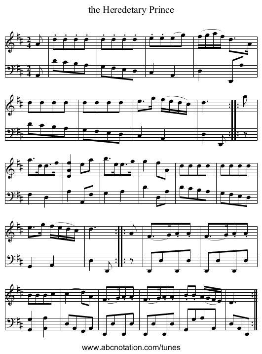 the Heredetary Prince - staff notation