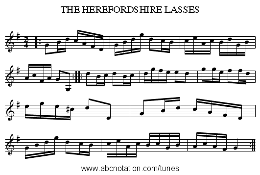 THE HEREFORDSHIRE LASSES - staff notation