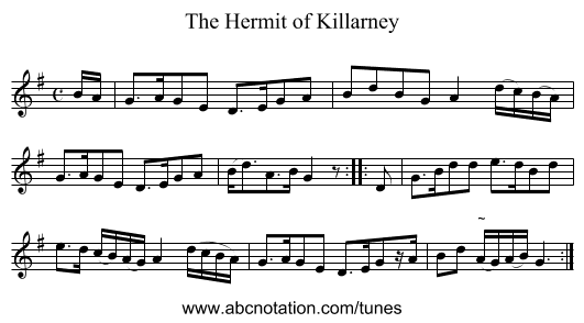 The Hermit of Killarney - staff notation
