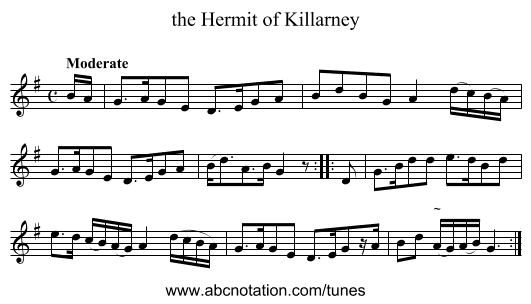the Hermit of Killarney - staff notation