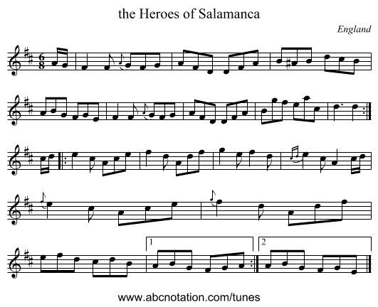 the Heroes of Salamanca - staff notation