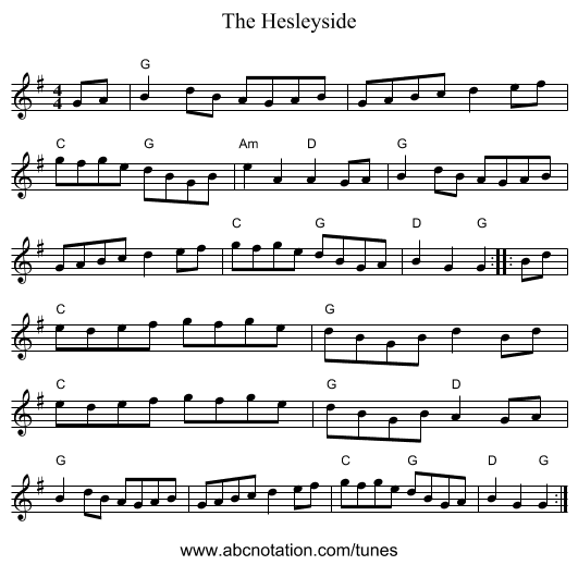 The Hesleyside - staff notation