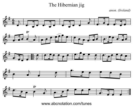 The Hibernian jig - staff notation