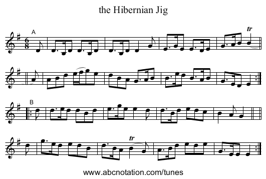the Hibernian Jig - staff notation
