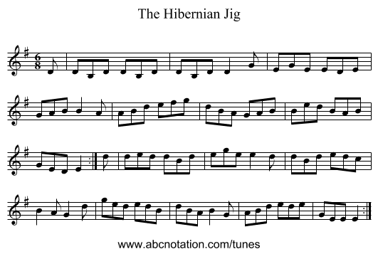 The Hibernian Jig - staff notation