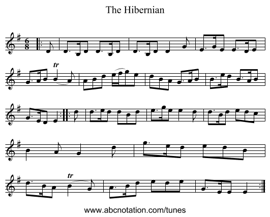 The Hibernian - staff notation