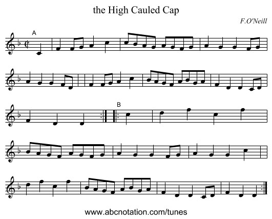 the High Cauled Cap - staff notation