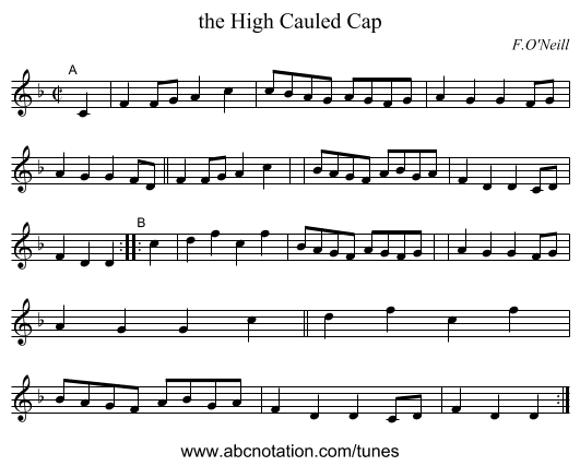 the High Cauled Cap - staff notation