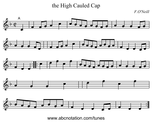 the High Cauled Cap - staff notation