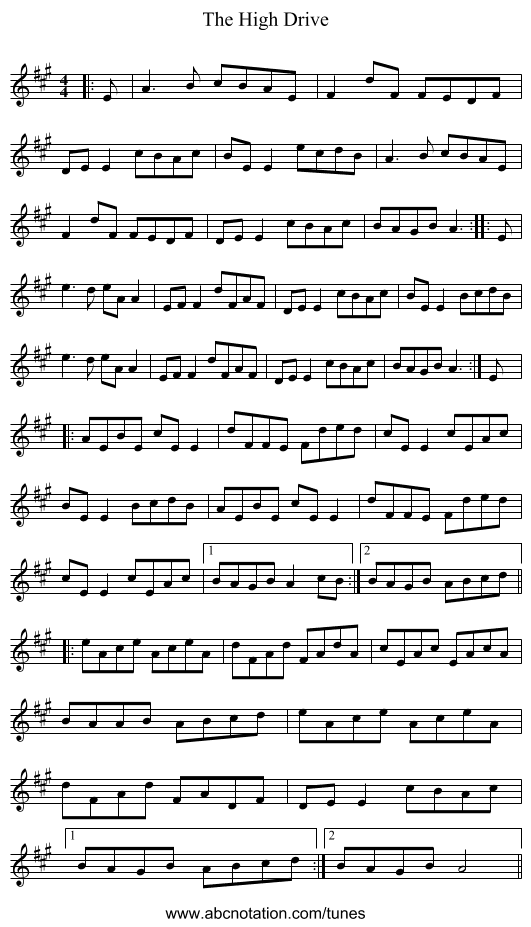 The High Drive - staff notation