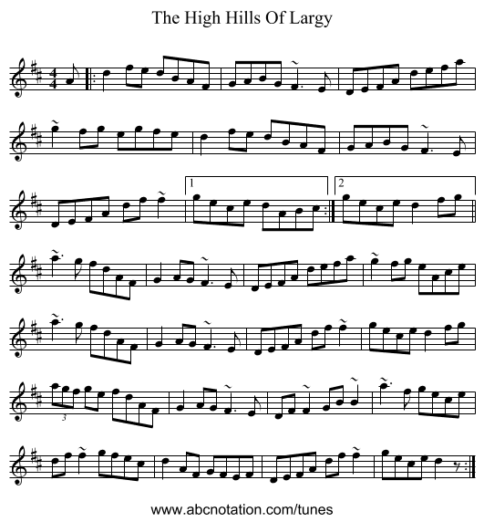 The High Hills Of Largy - staff notation