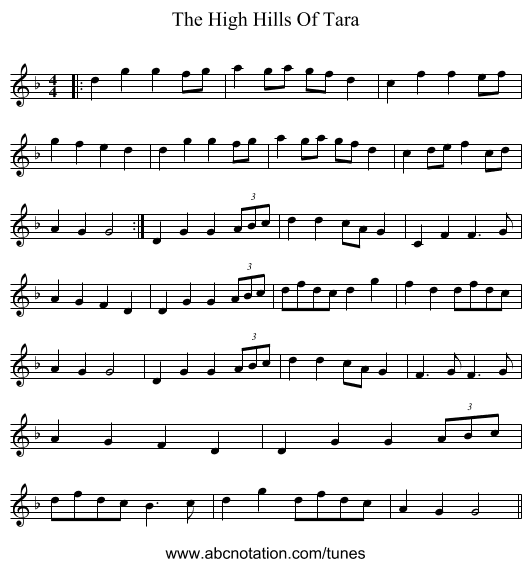 The High Hills Of Tara - staff notation