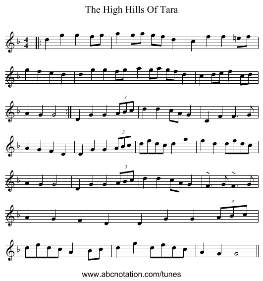 The High Hills Of Tara - staff notation