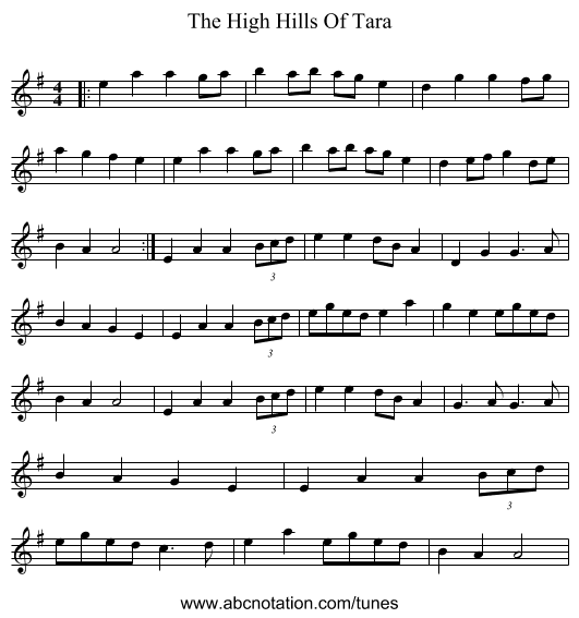 The High Hills Of Tara - staff notation