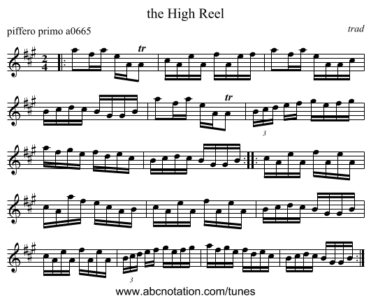 the High Reel - staff notation