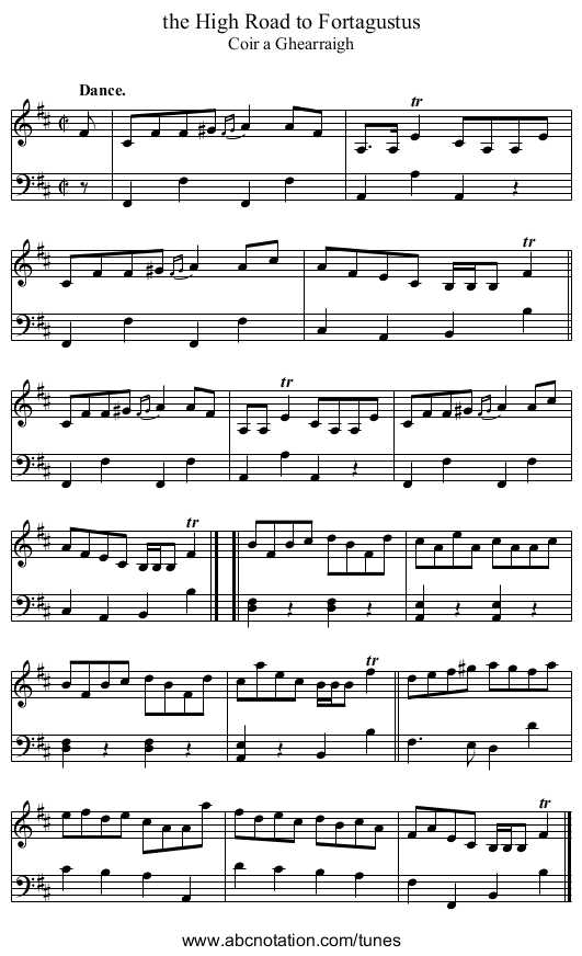 the High Road to Fortagustus - staff notation