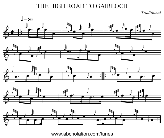 THE HIGH ROAD TO GAIRLOCH - staff notation
