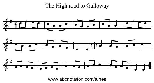 The High road to Galloway - staff notation