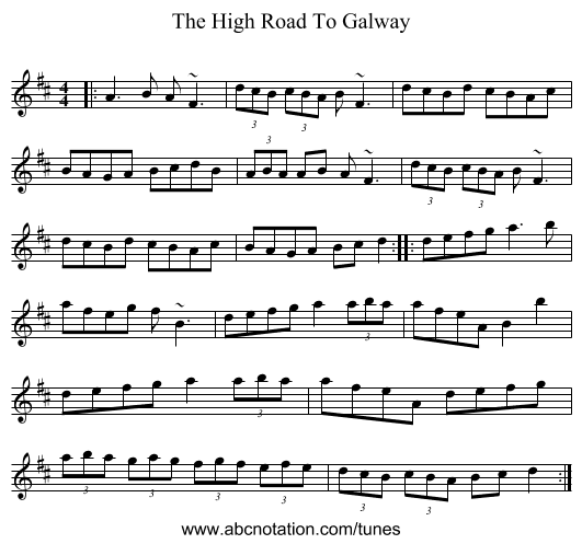 The High Road To Galway - staff notation