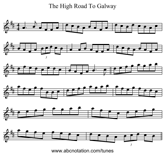 The High Road To Galway - staff notation
