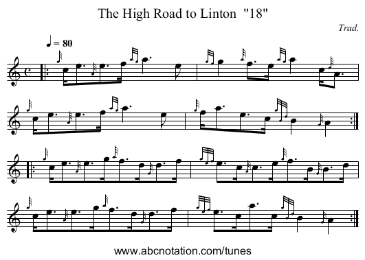 The High Road to Linton  18 - staff notation