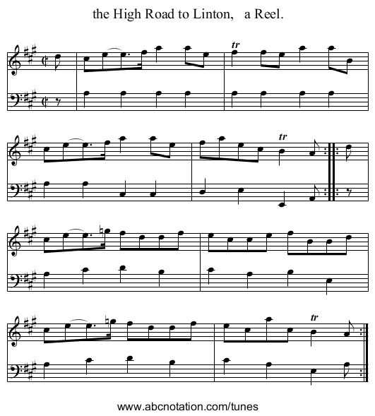 the High Road to Linton,   a Reel. - staff notation